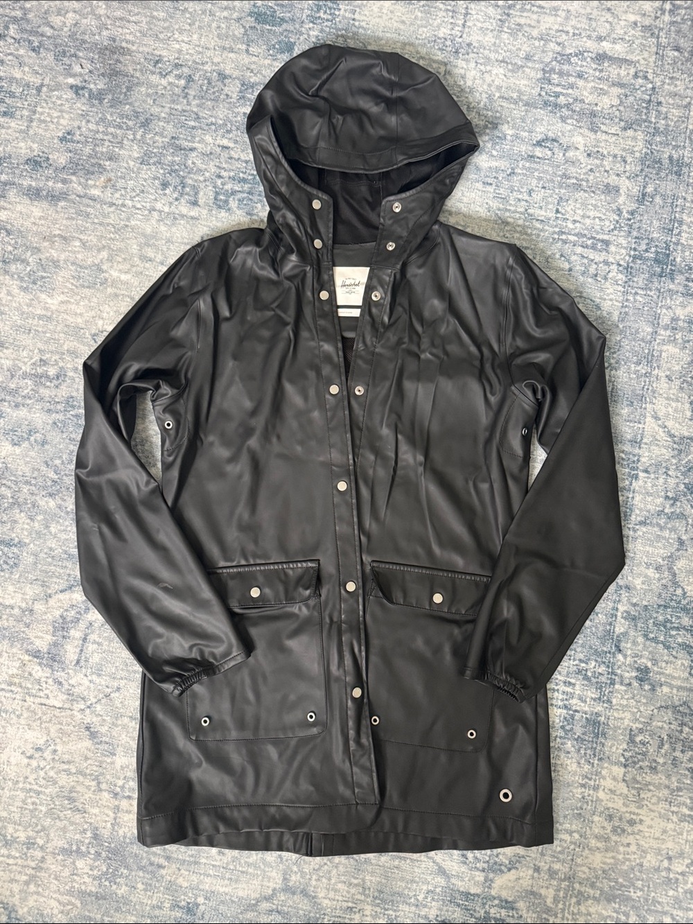 Herschel Black Hooded Rain Jacket - S